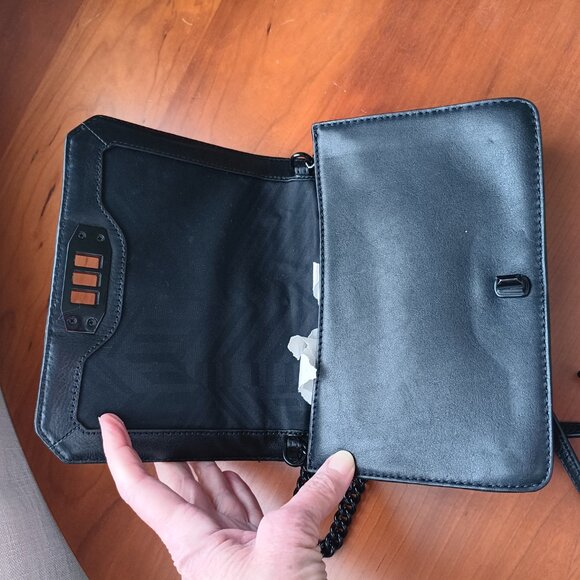 Rebecca Minkoff Chevron Embossed Small Black Leather Shoulder Bag - Picture 7 of 9